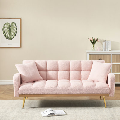 Pink 69 - Inch Bed Made Of For Small Bedroom And Living Room, Three Speed Convertible, Comfortable Removable , Strong Solid Wood Artificial Board Construction, 2 Seats, Modern Look Inch With