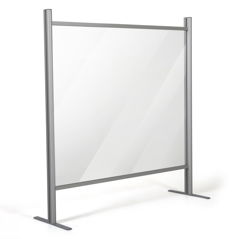 Silver Aluminum and Plexiglas Tabletop Sneeze Guard, 39.37x47.24 Inches