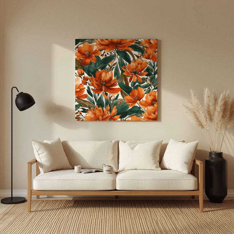 Aquarelle florale 82, art mural en métal brun, H 16 po x l 16 po