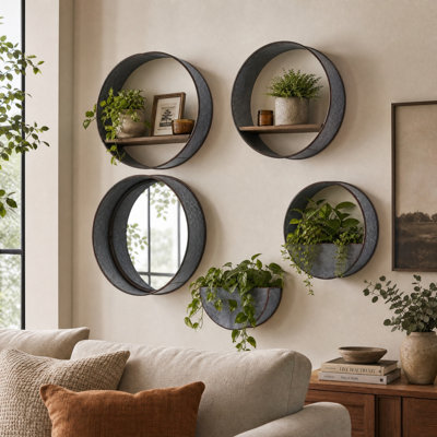 Ensemble de pots à fleurs muraux ronds en métal 5 pièces pour jardin