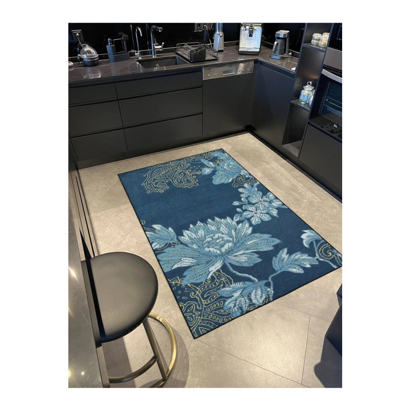 Floral Ice Flower Patterned Decorative Washable Carpet, Rectangle 2'4" x 4'