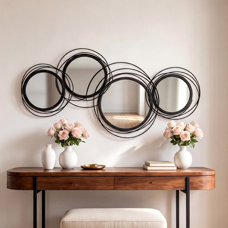 107cm Irregular Wall Mirror Metal Asymmetrical Mirror for Hallway Living Room Bedroom Dining Room, Black