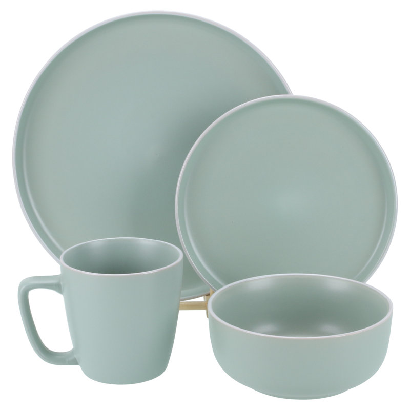 Sage and White Ceramic 16-Piece Dinnerware Set for Four