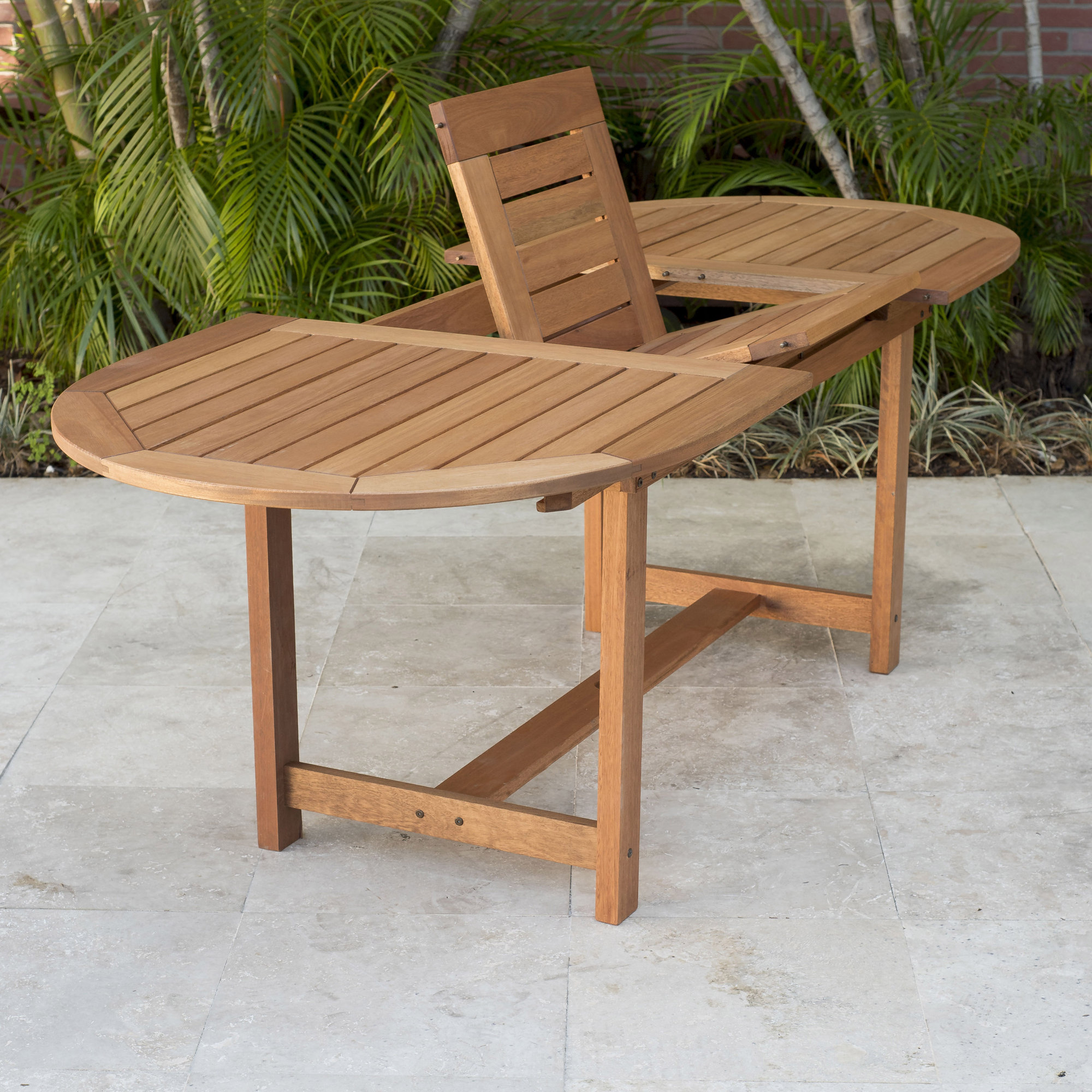 Alyisa Outdoor Patio FSC Wood Extendable Oval Dining Table, Dark Wood