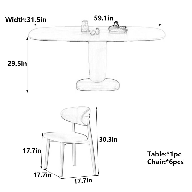 Table de salle à manger en marbre crème, H 29,5 po x L 59,1 po x l 31,5 po