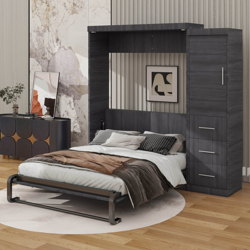 Lit escamotable avec armoire intégrée et tiroirs, Lit double