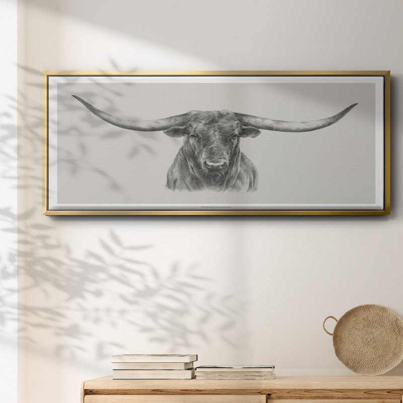 Longhorn bull - toile encadrée, H 24 po x l 60 po