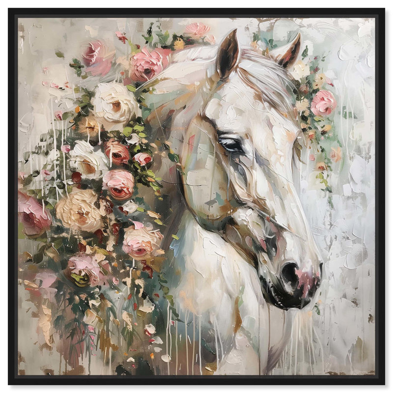 «Dreamscape Horse» par Art Remedy, H 13 po x l 13 po x P 1,8 po, Cadre flottant noir