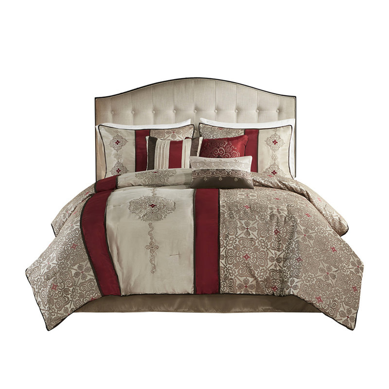 Collection de literie rouge - édredon 7 pièces pour très grand lit, Rouge, Édredon de très grande taille et 6 pièces suppl