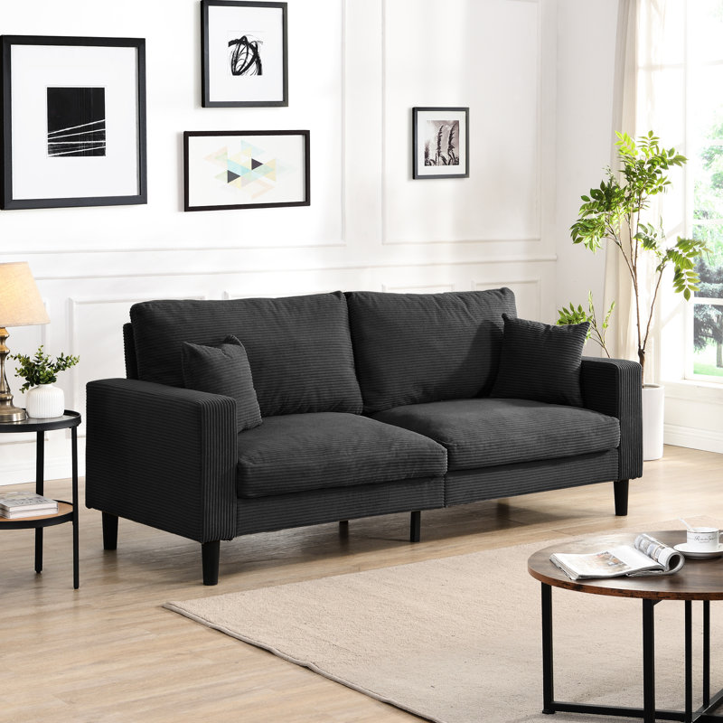 Siège rembourré 3 places gris foncé de 74 po avec rembourrage pour salon moderne, Gris foncé