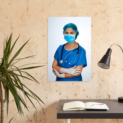 Hôpital, infirmière avec masque et stéthoscope, portrait moderne, art mural