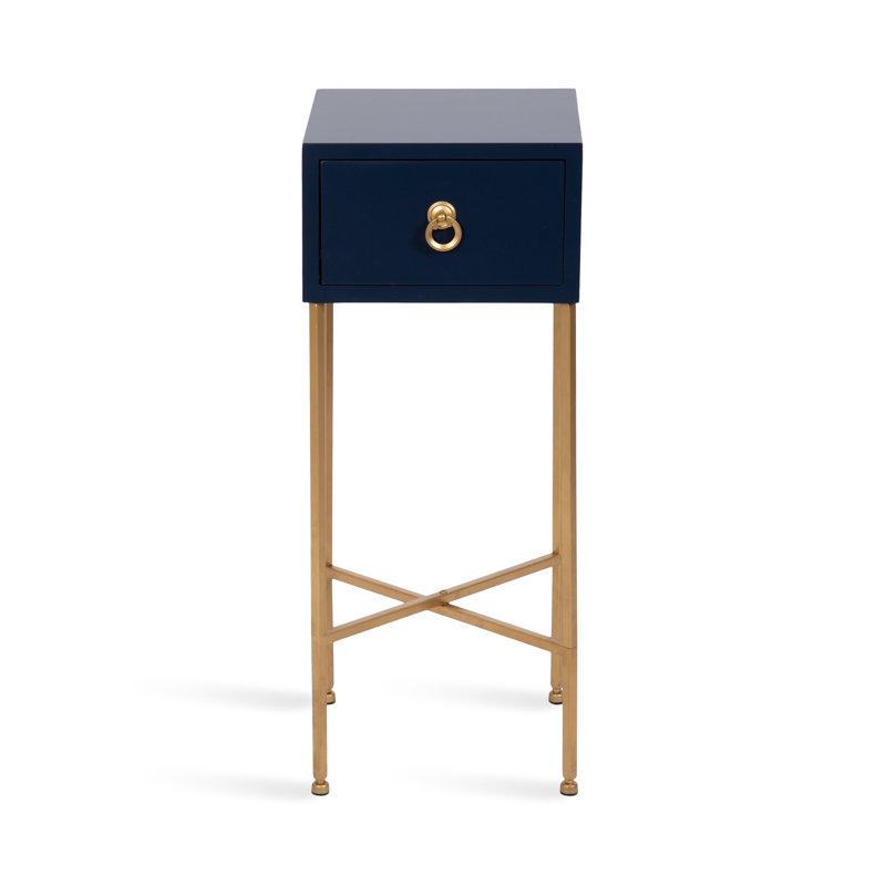 Metal and Wooden Drink Table with Storage, Navy Blue