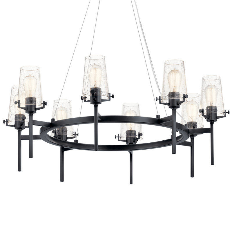 8 - Light Wagon Wheel Chandelier, Black