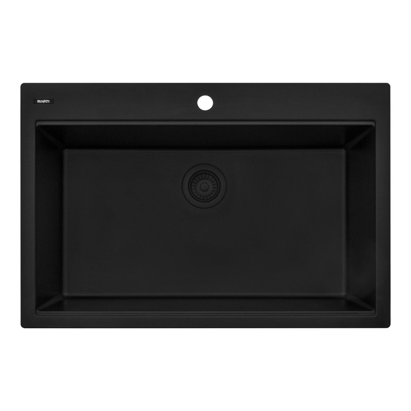 33'' L Drop-In Double Bowl Granite Kitchen Sink, Matte Black