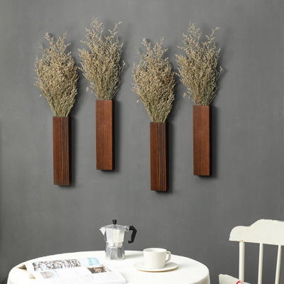 Wood Wall Planter 4 Pack Wall Decor For Artificial Flower Plants Wooden Plants Holders Wall Plant Pocket Vase Hanging For Living Room Bedroom Dining Room Bathroom Indoor Decroation