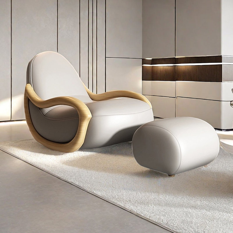 Chaise berçante en bois massif, Gris