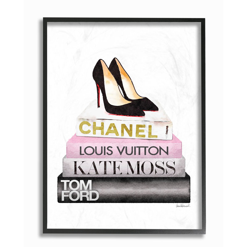 Chaussures de créateur de mode - rose, noir - impression, H 20 po x l 16 po x P 1,5 po, Giclée encadrée noir minuit