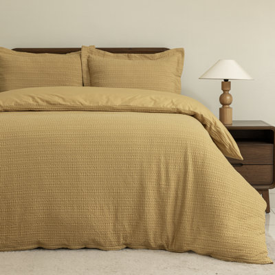 Dreamology Waffle Weave Duvet Cover, Mustard Duvet Covers,100% Cotton Waffle Duvet Covers with Zipper Closure, Soft Luxury Textured & Breathable, 1 Pillow sham, 1 Duvet Cover (Mustard, Twin)