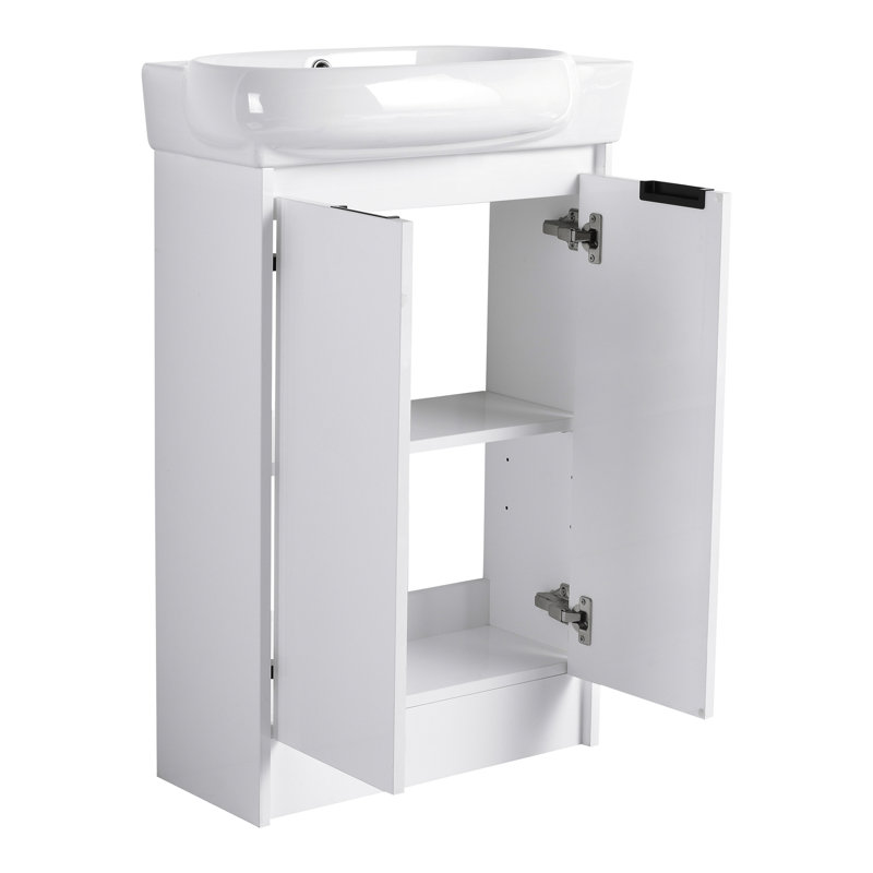 Meuble-lavabo moderne de 58 cm avec lavabo en céramique - Meuble autoportant pratique et luxueux au design élégant.