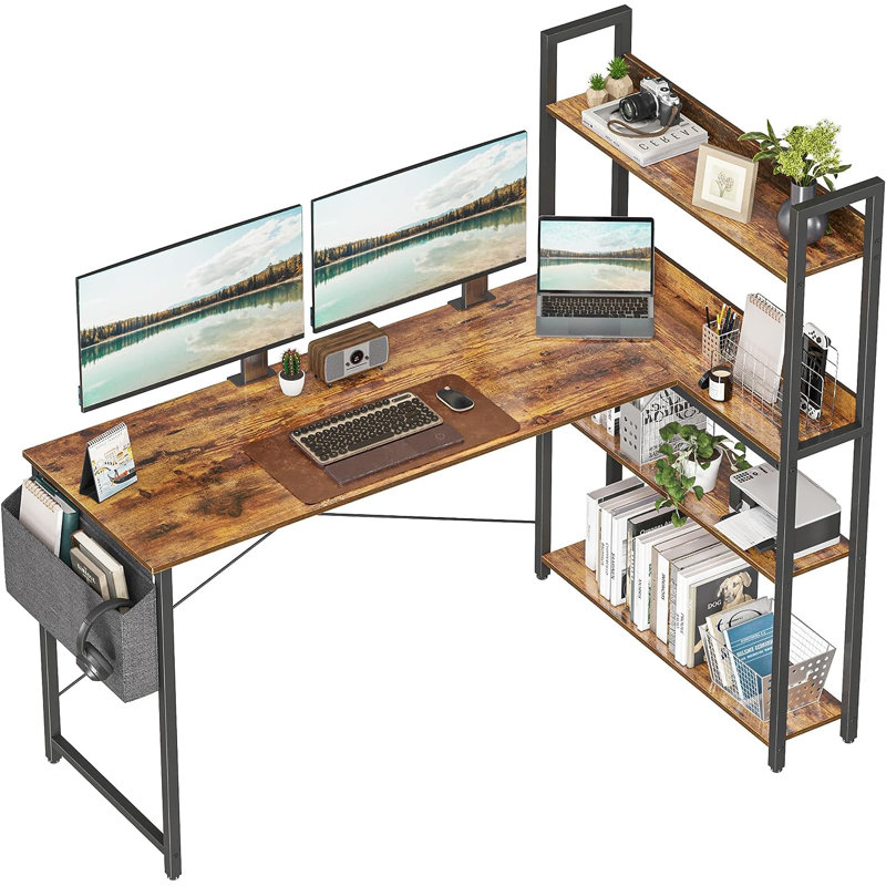 Orrum L-Shaped Metal Base Computer Desk, Brown/Black, 29.5" H x 55" W x 18.9" D