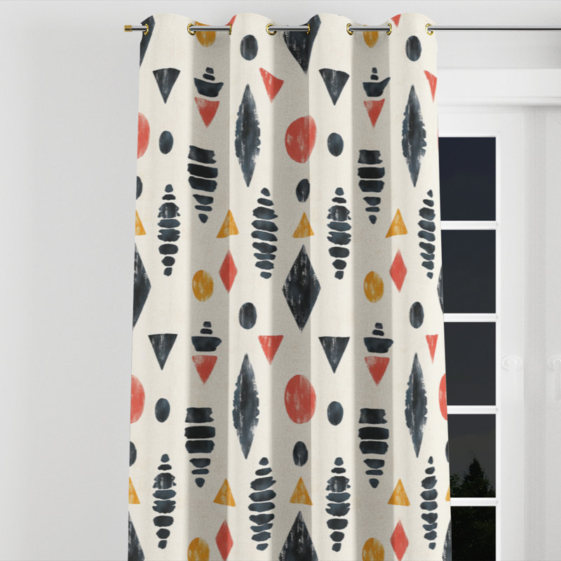 Rideaux de fenêtre abstraits - Rideau à œillets Boho Tribe Contemporary - 1 panneau, Œillets dorés, L 52 po x L 63 po