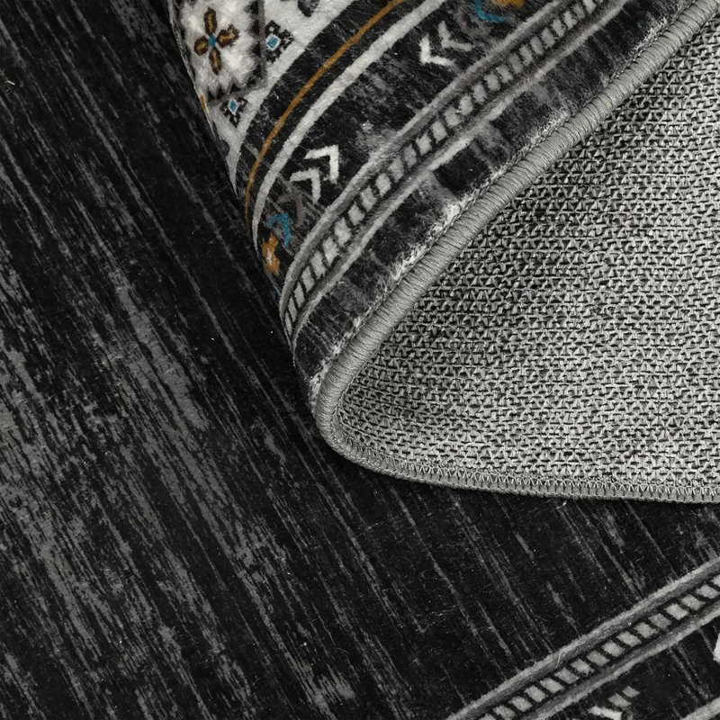 Tapis lavable moderne en simili laine avec envers antidérapant, Noir, 10 x 13 pi