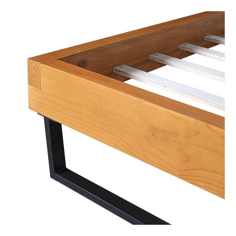 Cadre de lit en bois de pin, taille grand, couleur noire naturelle
