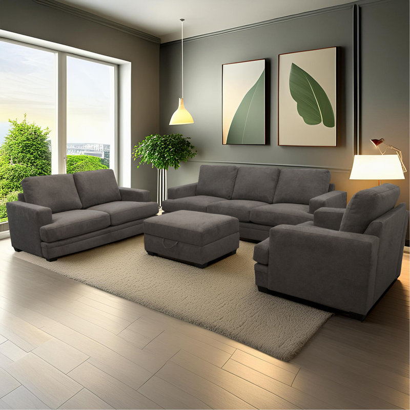 Repose-pieds avec rangement Marzella, Tissu gris