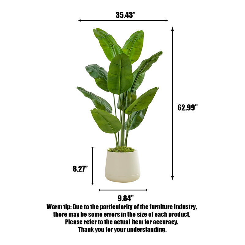 Simulation de banane grande plante verte, H 62,99 po x l 35,43 po x P 35,43 po