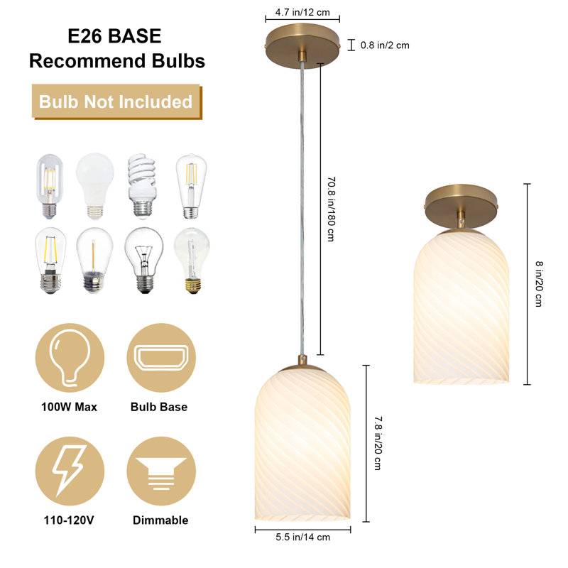 Lakiska Adjustable Glass Pendant Light Fixtures, Modern Glass Pendant Lighting for Kitchen Island, White