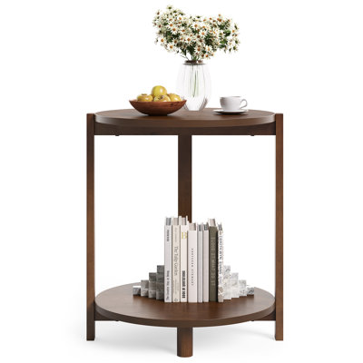 Solid Wood End Table with 2-Tier Storage