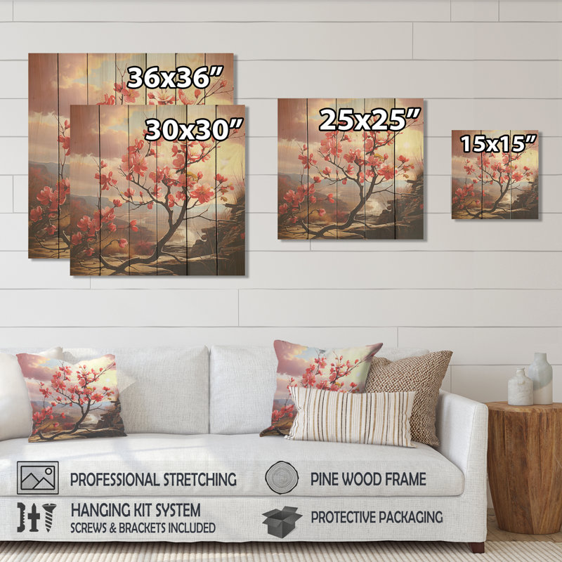 Cliffside Apple Blossom Blooms - Plants & Flowers On Wood Print, 25" H x 25" W