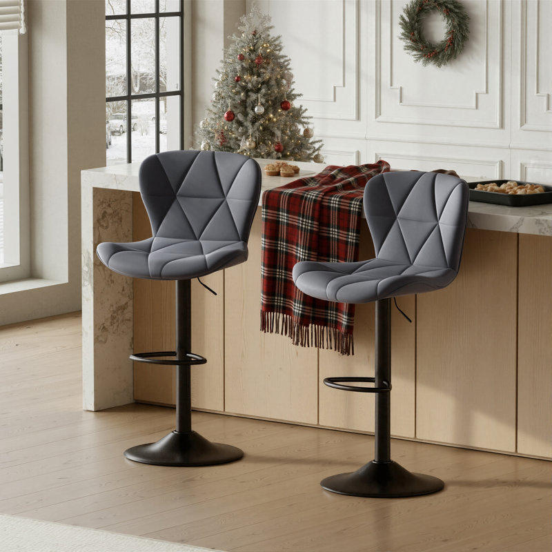 Higginsport Upholstered and Faux Leather Adjustable Height Bar Stool, Grey, 2