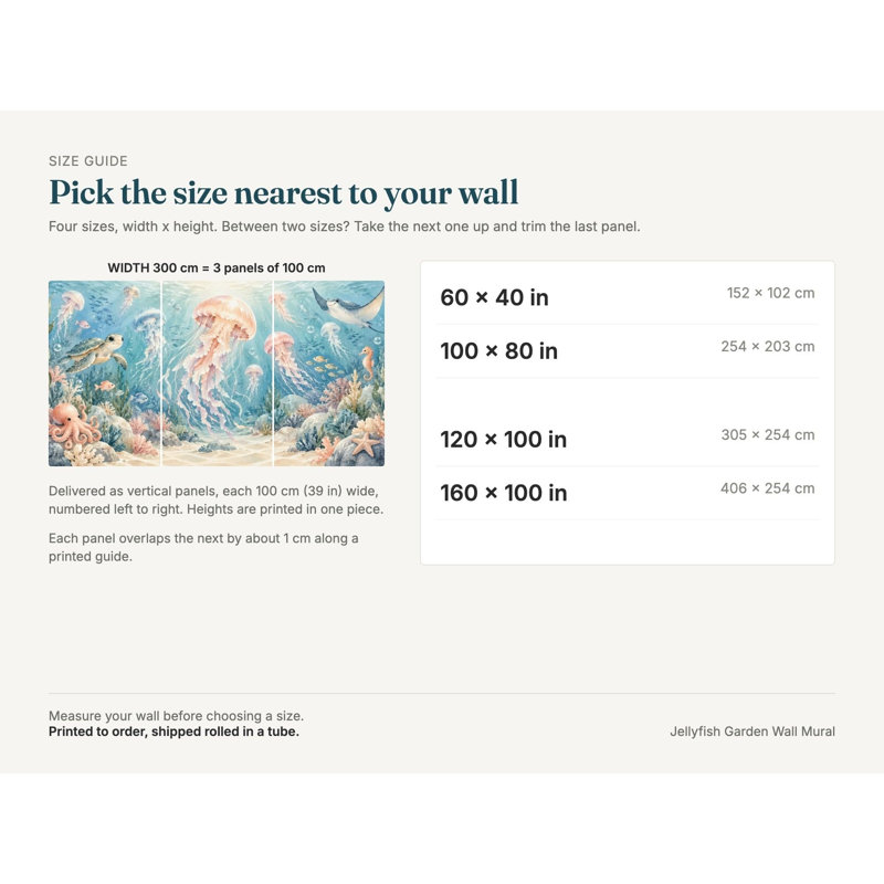 Jellyfish Garden Wallpaper Mural, Peel and Stick Kids Room Wall Mural, Watercolor Ocean Nursery Wallpaper, 406 x 254 cm