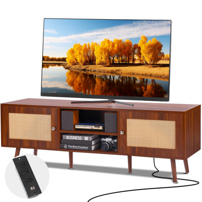 Meuble télé en rotin pour téléviseur 65 pouces