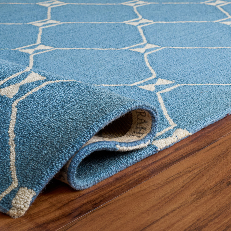 Tapis bleu / ivoire en coton touffeté à la main Asbed, Tapis de couloir 2 pi 3 po x 8 pi