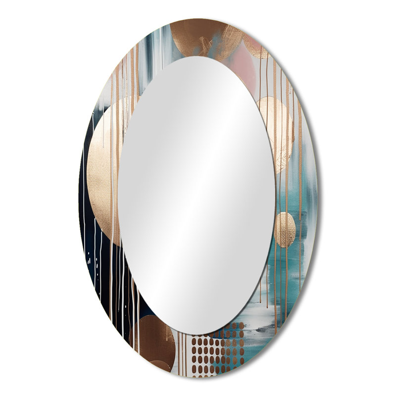 Soft Colors Shapes And Lines Marble V - Large Oval Wall Mirror On Metal, 36" x 24"