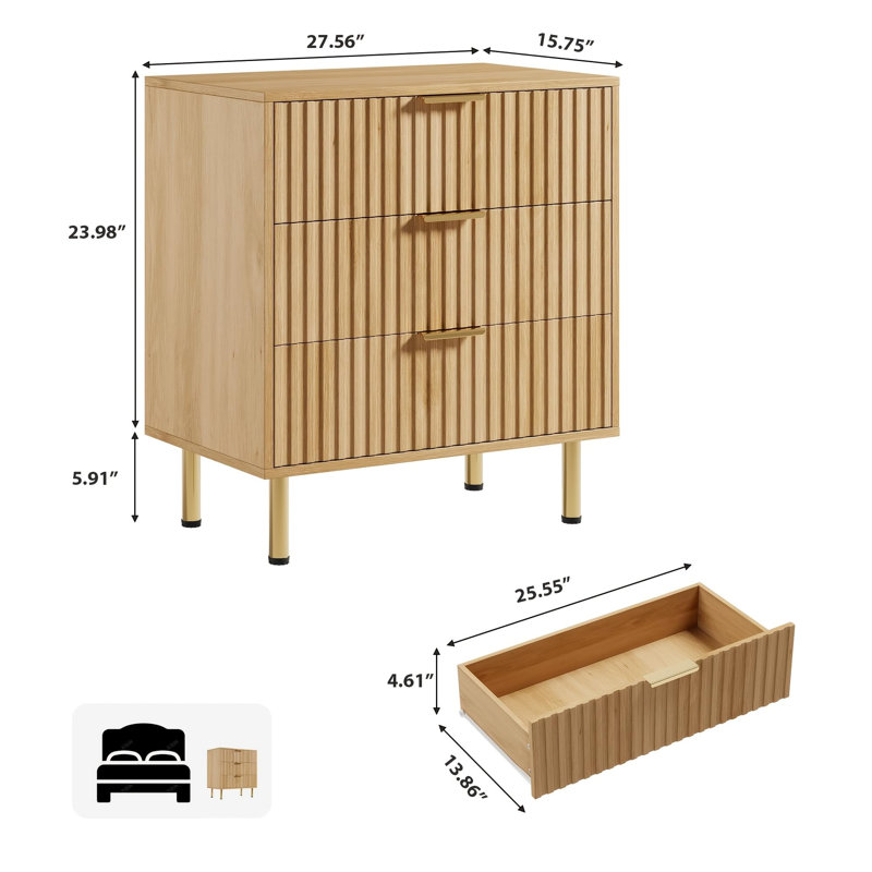 70.1cm W 3 - Drawer Chest of Drawers, Yellow