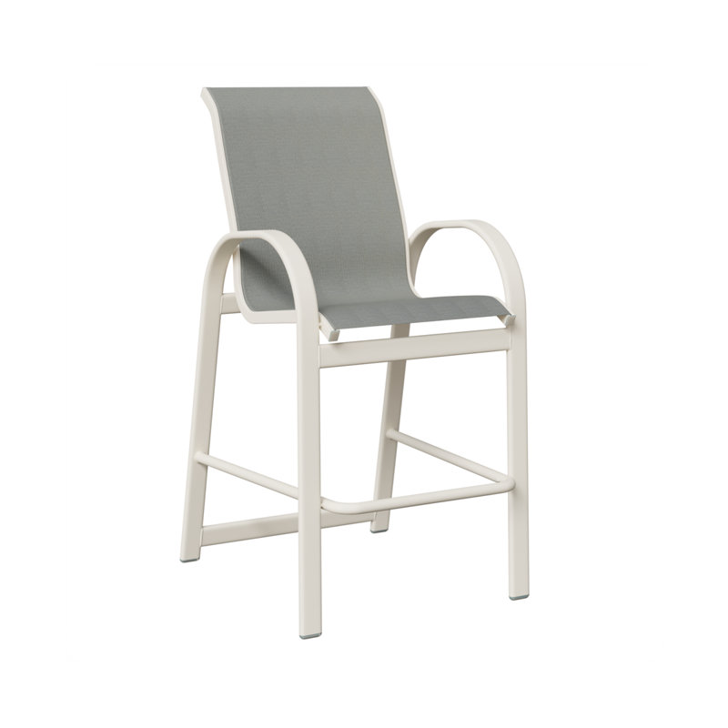 Chaise de bar en aluminium blanc mat Cazares avec toile en ardoise Nova, Ardoise Nova, Blanc mat