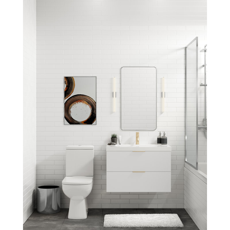 Avila 30" W Wall Mounted Single Bathroom Vanity, Gloss White/Single, White Acrylic, Satin Brass