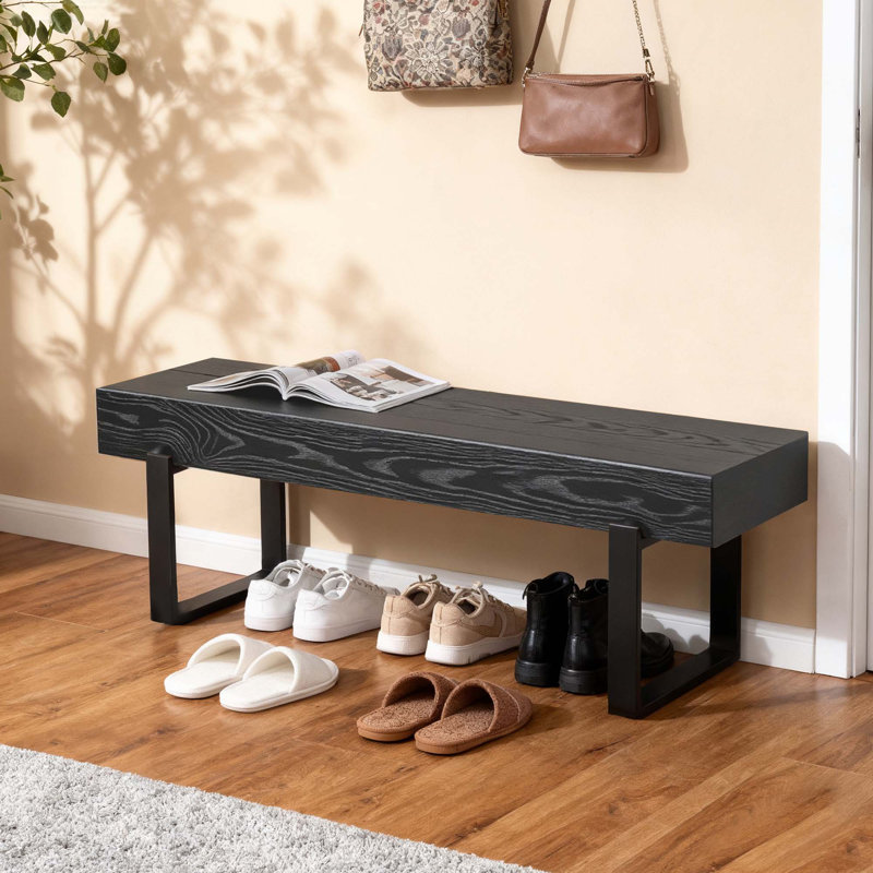 59" Wood Bench For Bedroom End Of Bed,Versatile Modern Shoe Bench For Entryway, Black