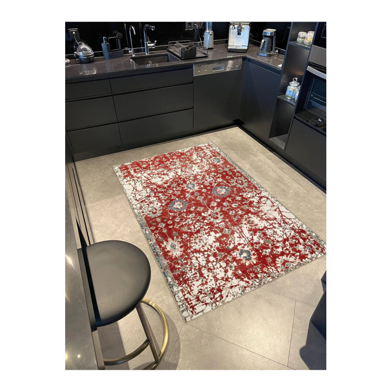 Red Themed Traditional Motif Floral Patterned Vintage Decorative Carpet, Runner 3'4" x 9'11"