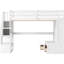 Lit mezzanine blanc avec bureau, tablettes, deux tiroirs et escalier de rangement polyvalent pleine grandeur