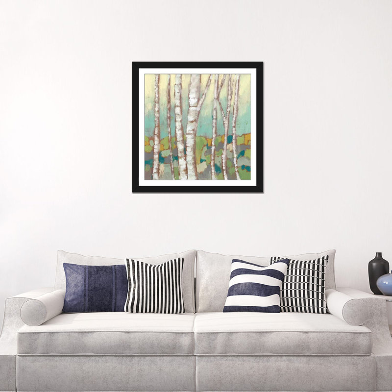 « kaléidoscope birches ii », impression sur toile, H 24 po x l 24 po x P 1 po, Papier d'art encadré noir, Blanc