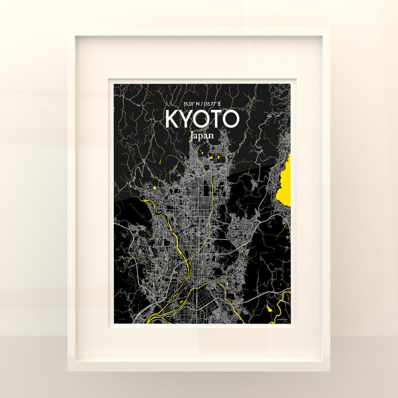 «Kyoto City Map», impression, Noir/jaune, H 20 po x l 16 po