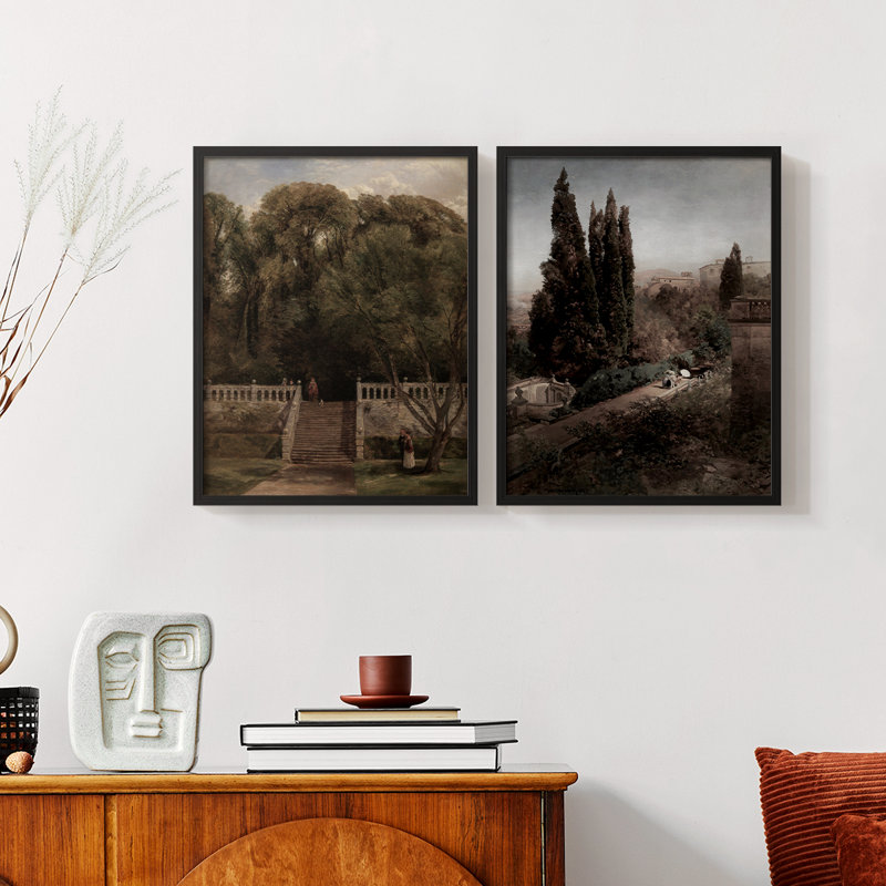 «Vintage Landscape XV», impression giclée sur cadre - ensemble de 2, Noir, noir, noir, noir, H 9 po x l 22 po