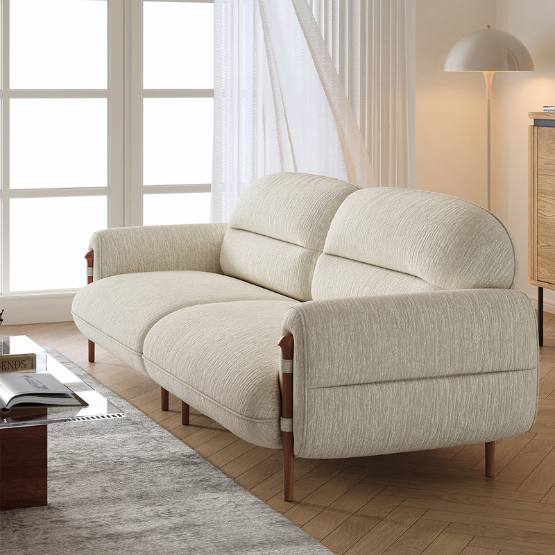 Canapé 102,36 po en chenille de bois massif blanc, H 34,65 po x l 102,36 po x P 37,8 po