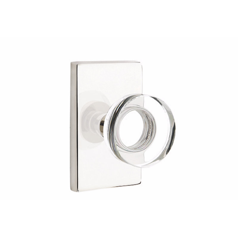 Emtek Passage Knobset w/ Modern Rectangular Rosette & Modern Disc Glass Knob (CF)