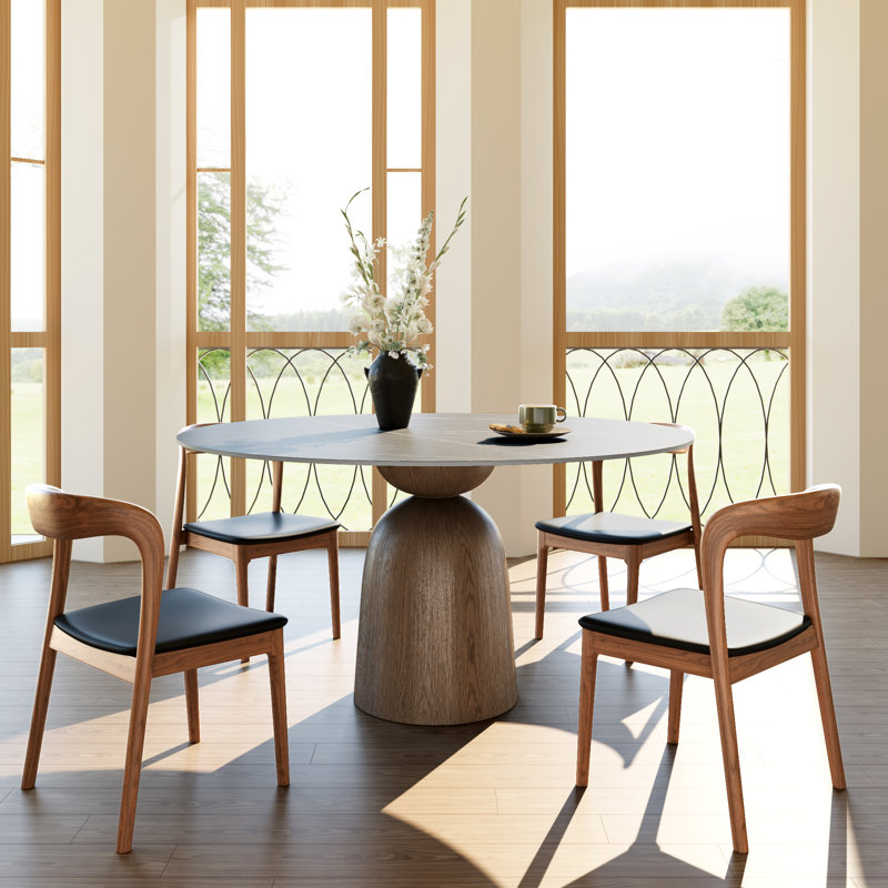 Ikerne Sintered Stone Dining Set with Round Stone Table Top, 29.5" H x 53.1" W x 53.1" D, 5 Pieces: Table, 4 Chairs, Gray