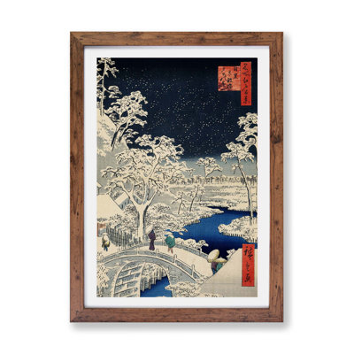 Meguro Drum Bridge and Sunset Hill by Utagawa Hiroshige - Framed Print